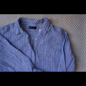 Gap Linen Blue Striped Button-Down Shirt